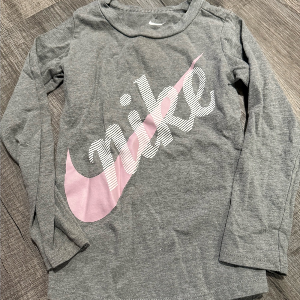 Nike Gray and Pink Kids Long Sleeve Shirt
